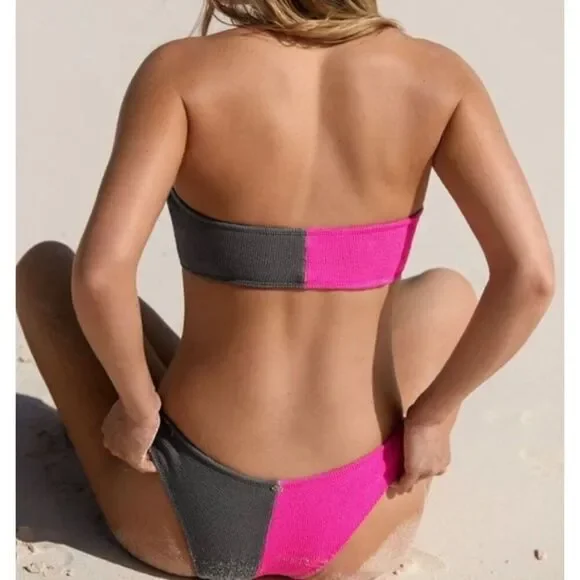 New. Pilyq teeny pink and gray bikini set. M/L. Retails $178